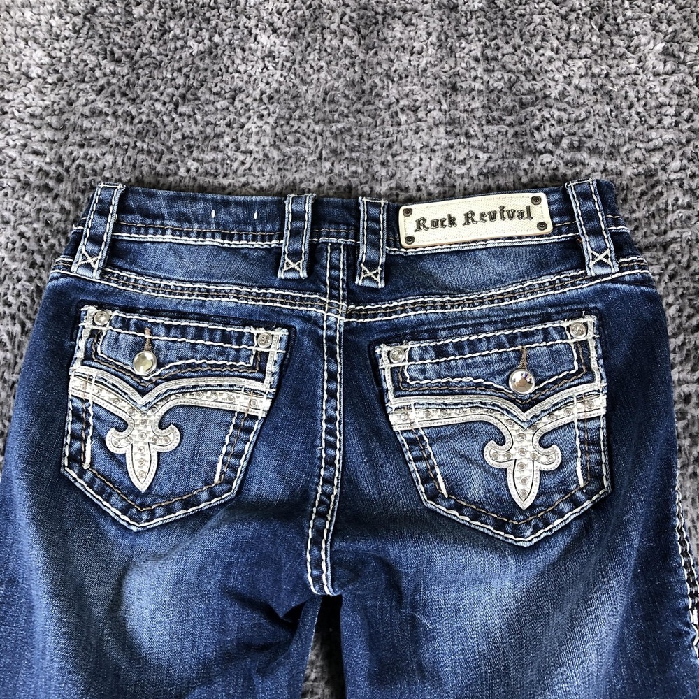 Rock Revival Easy Straight Jeans Womens 26 Blue Med Wash Stretch Rhinestone - Picture 3 of 16